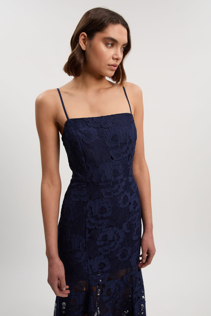 KAREN MILLEN Guipure Lace Woven Bardot Midi Dress outlook