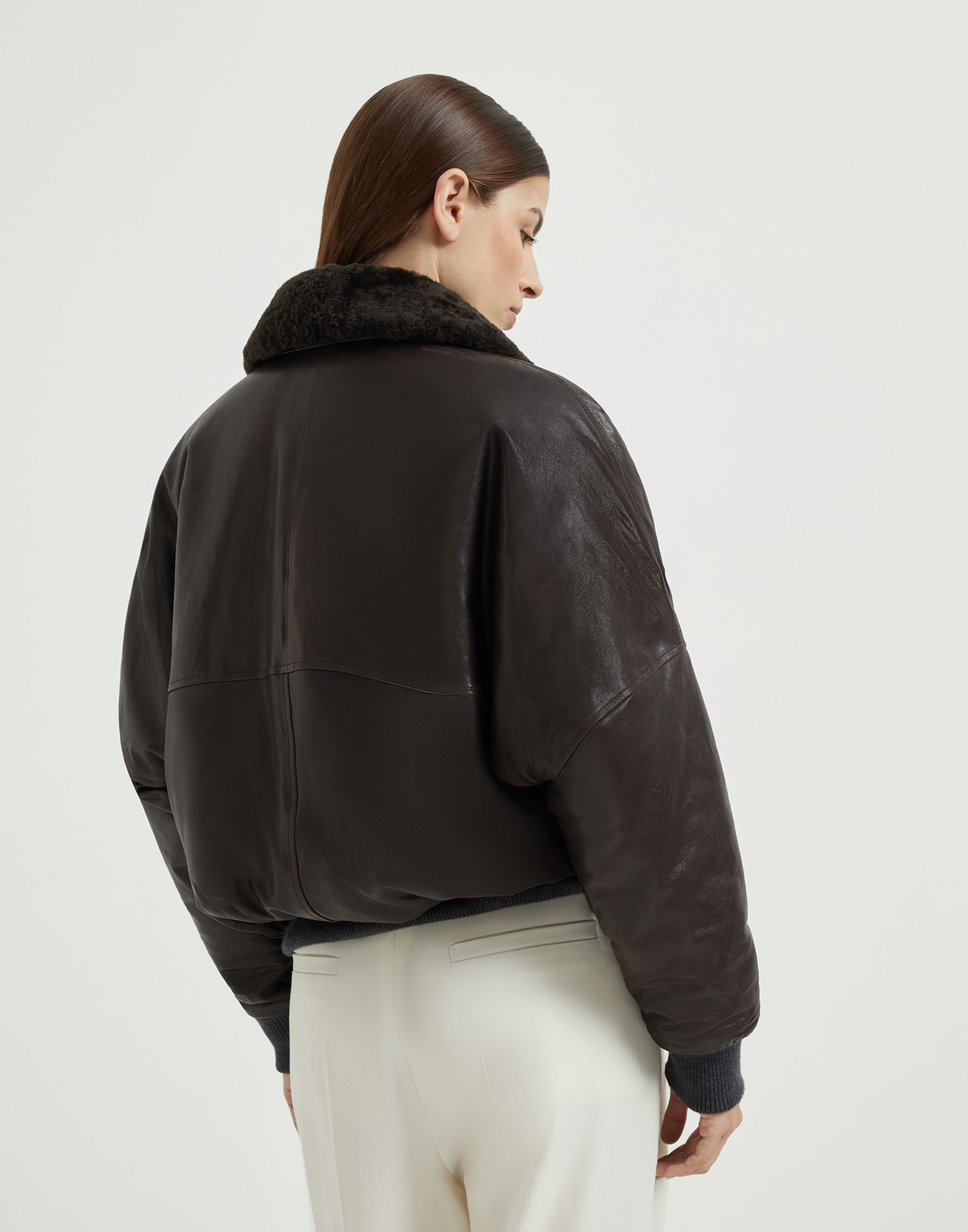 Nappa leather aviator bomber with detachable shearling collar monili - 2