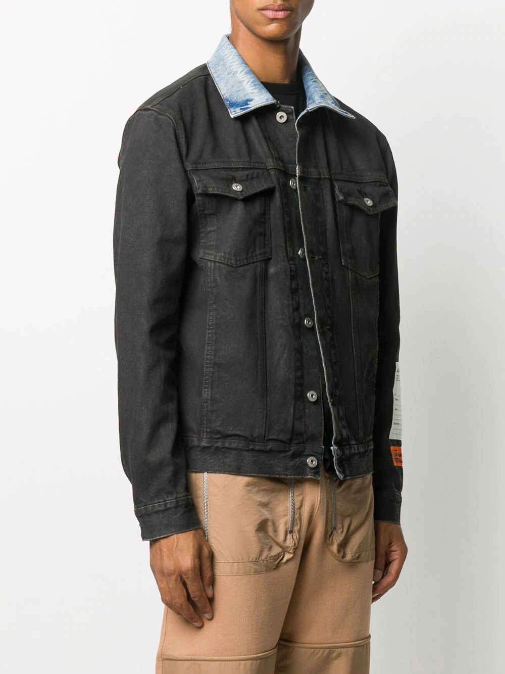 contrasting-collar denim jacket - 3