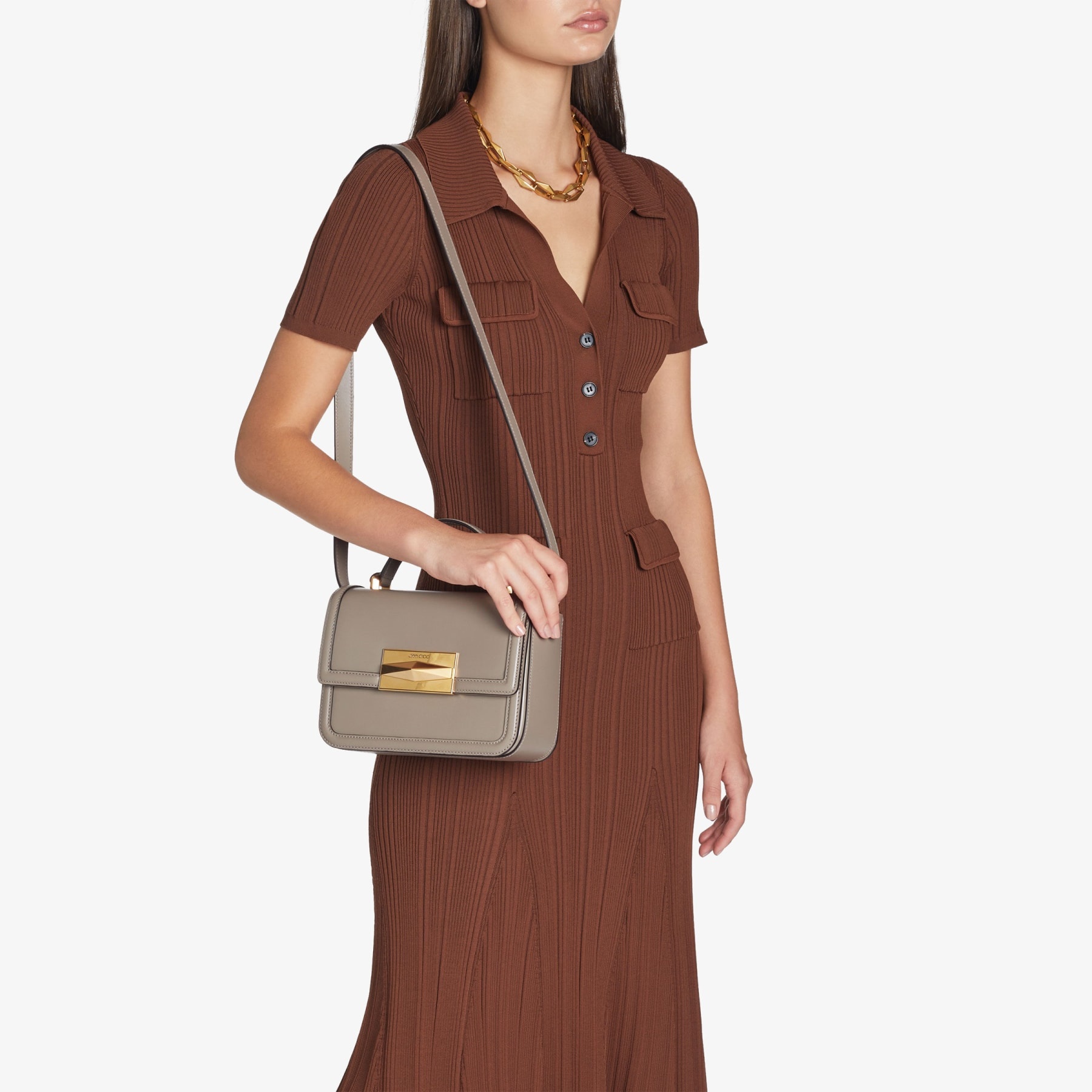 Diamond Tophandle
Taupe Box Calf Leather Top Handle Bag - 3
