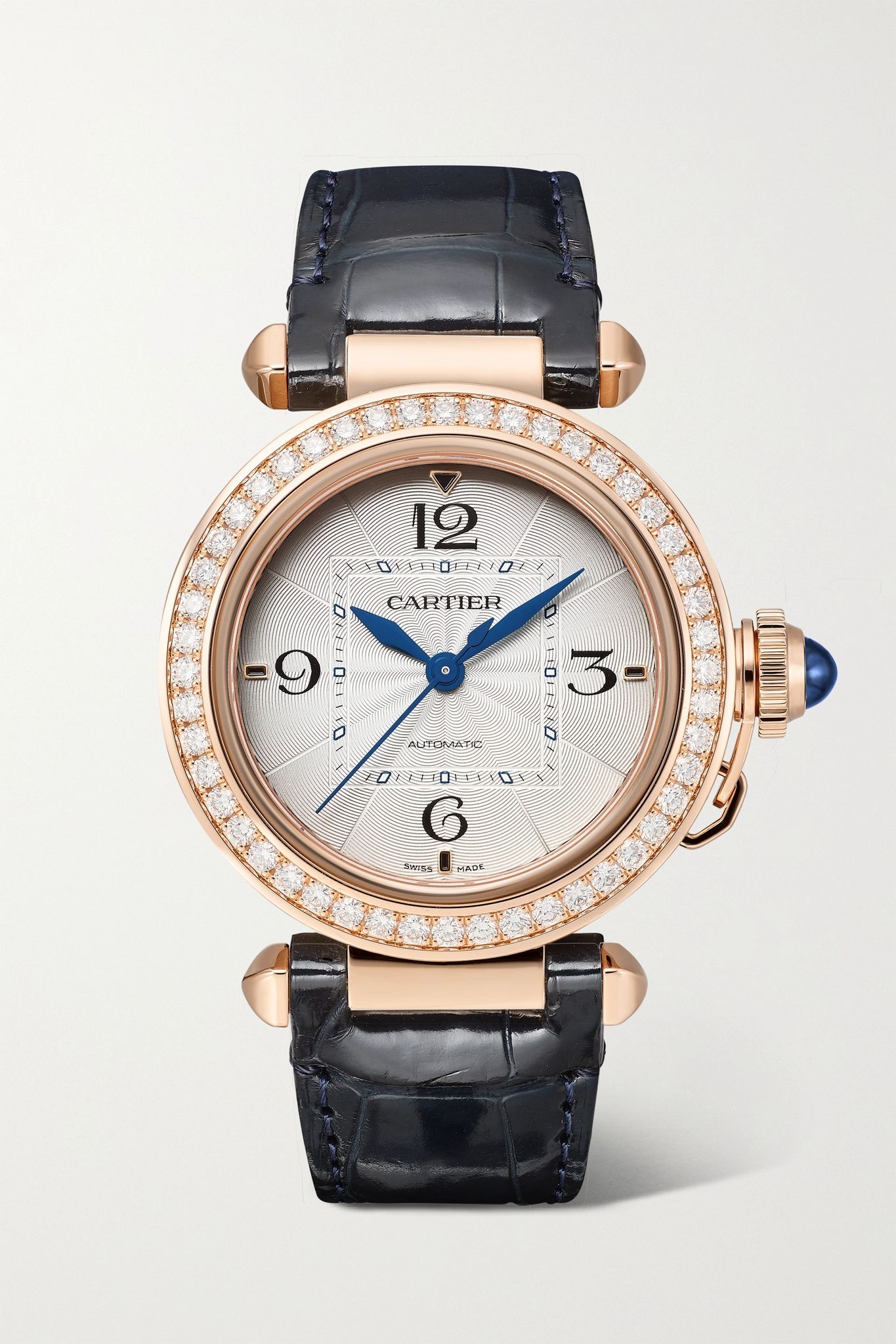 Pasha de Cartier Automatic 35mm 18-karat rose gold, alligator and diamond watch - 8