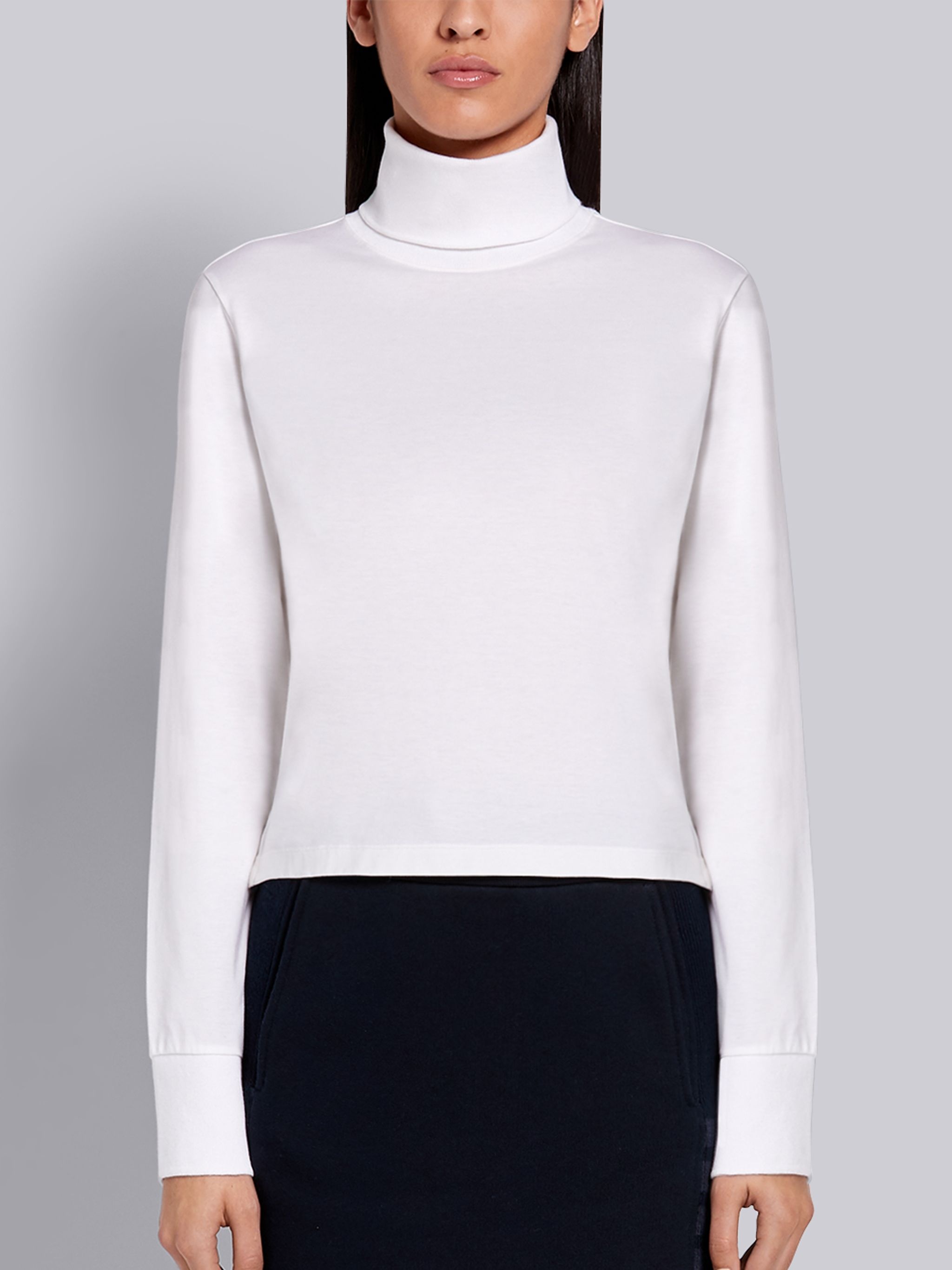 White Lightweight Cotton Jersey Long Sleeve Turtleneck - 1