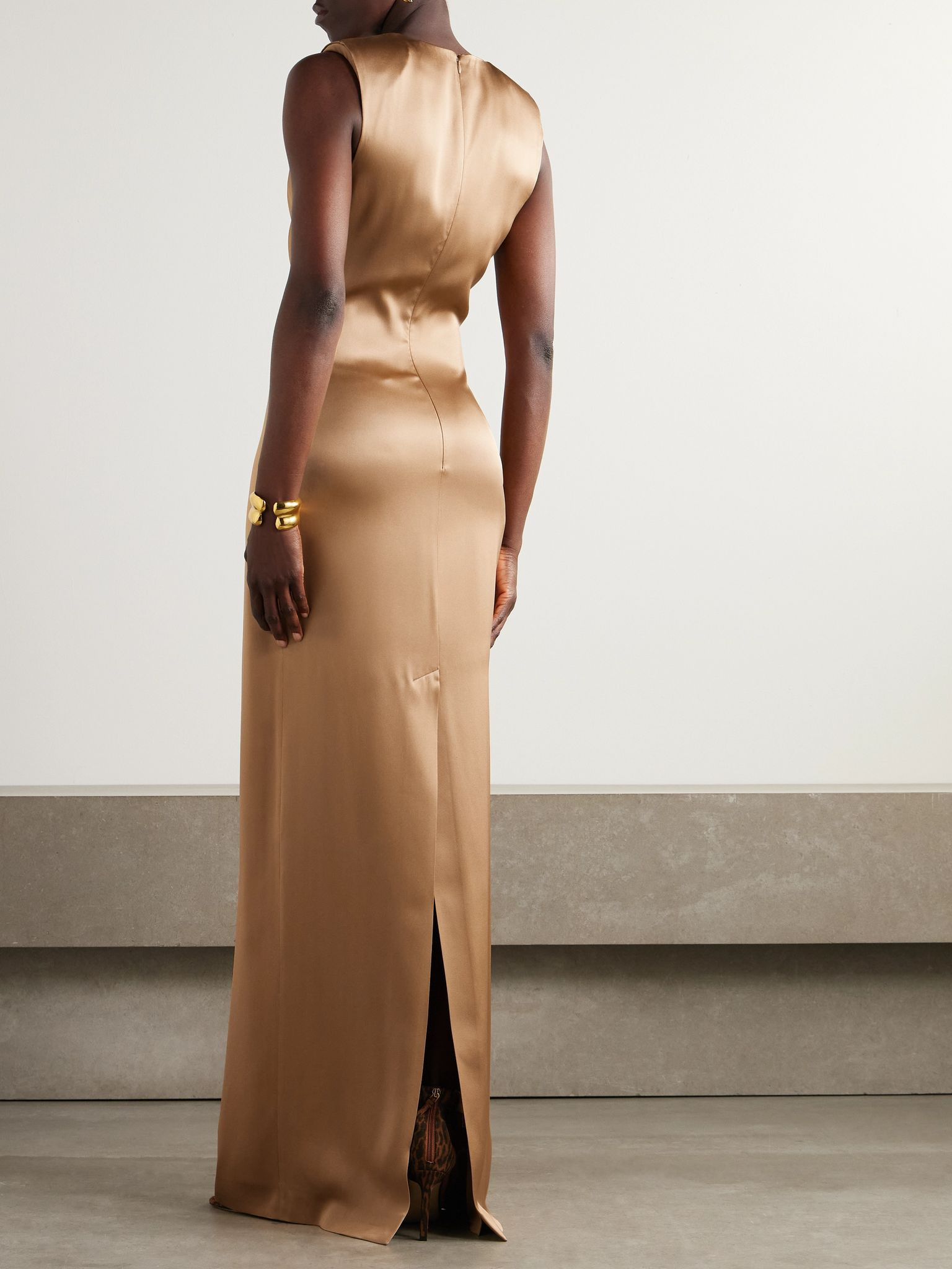 Twist-front silk-satin gown Brown - 3