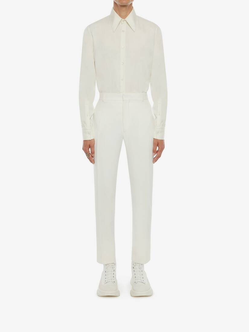 Ivory Wool Serge Cigarette Pants in Ivory - 3