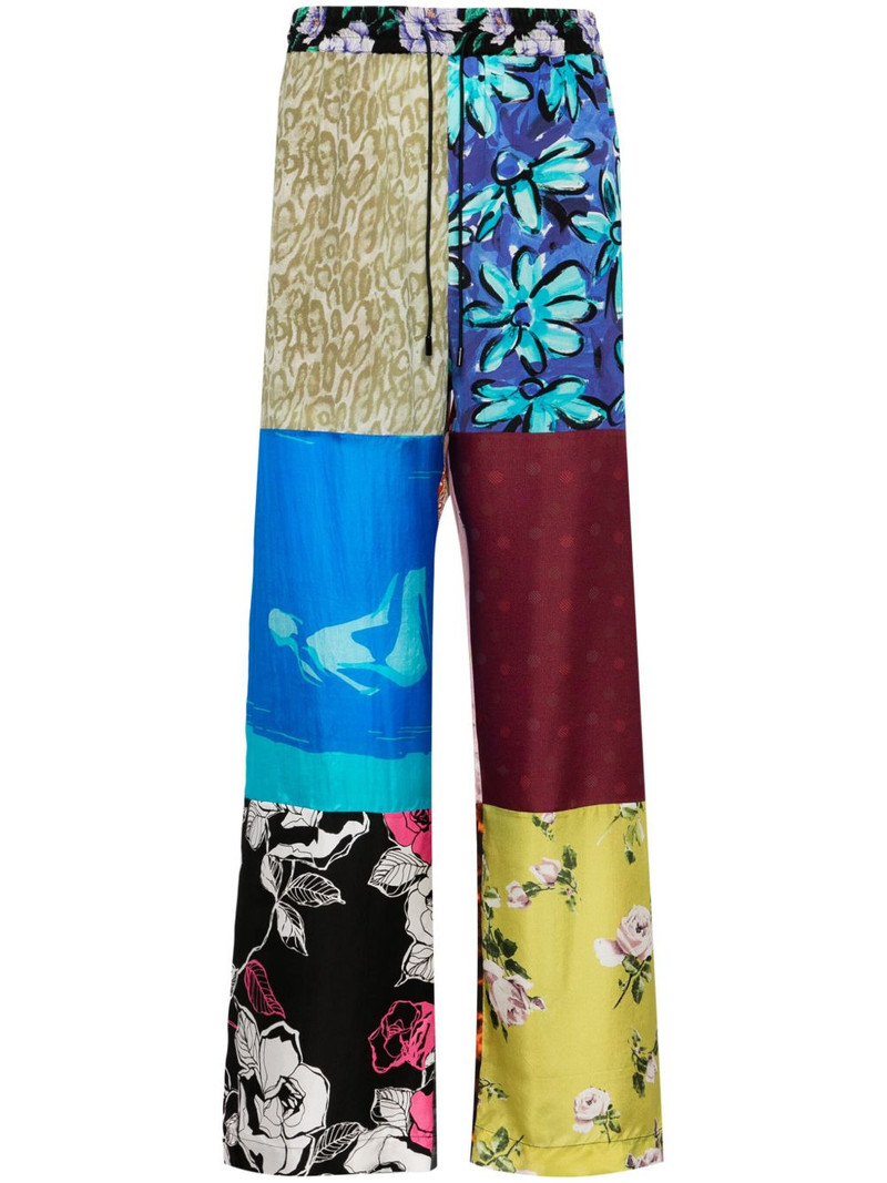 Regenerated colour-block silk trousers 1