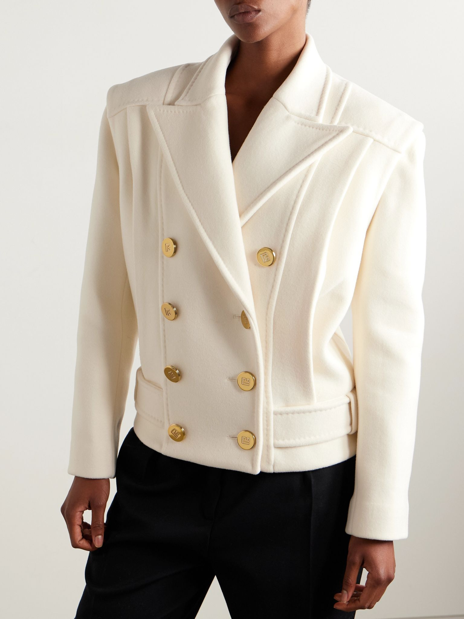 Double-breasted wool and cashmere-blend felt jacket White - 3