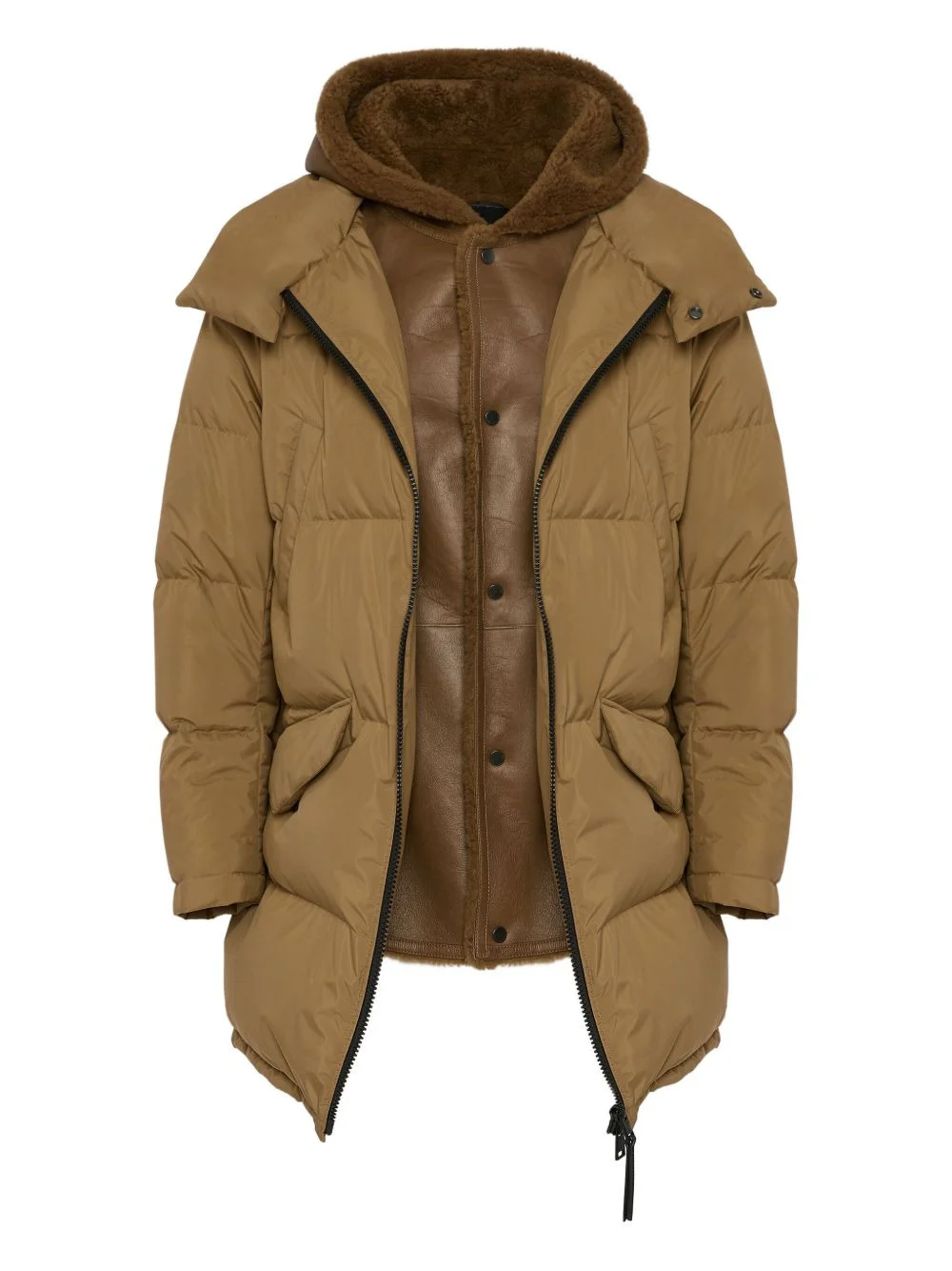 shearling-lined hooded-down jacket - 1