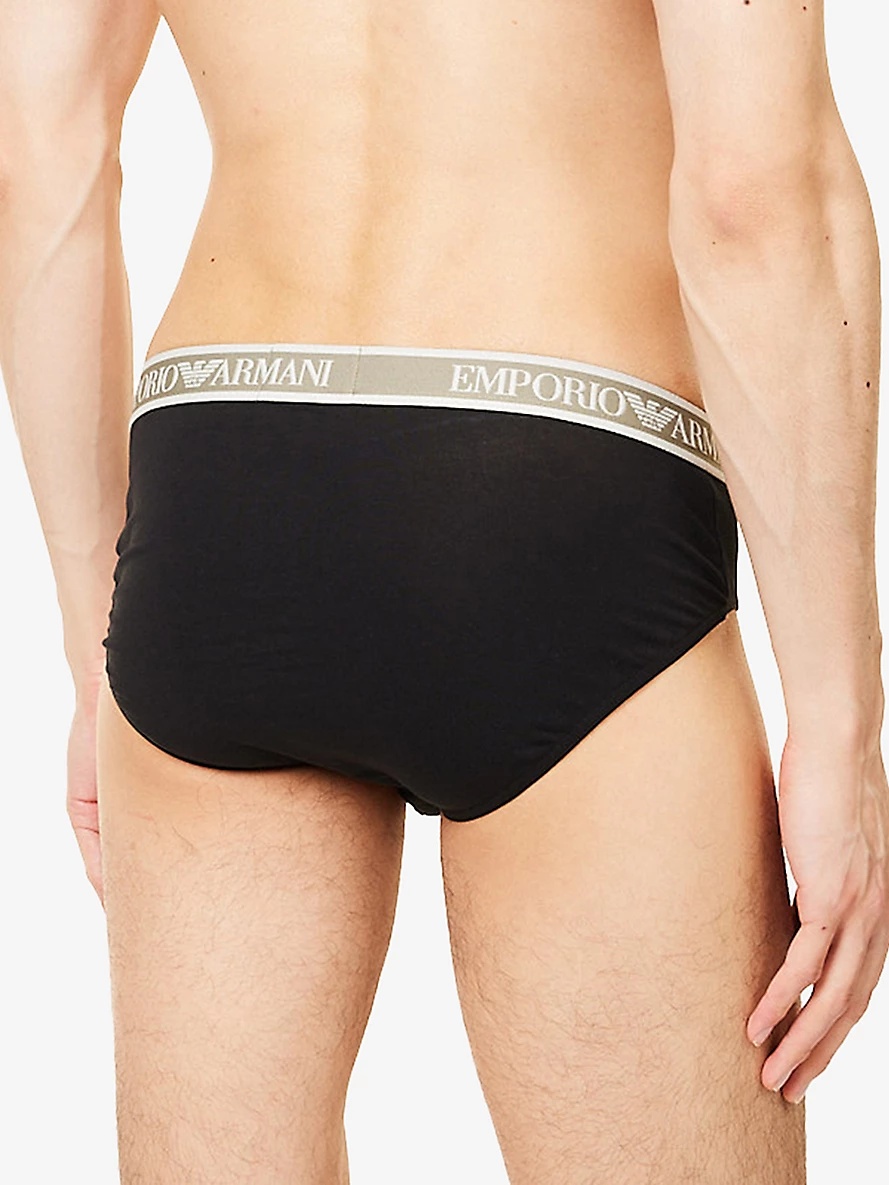 Branded Mid-Rise Pack Of Three Stretch-Cotton Briefs - 3