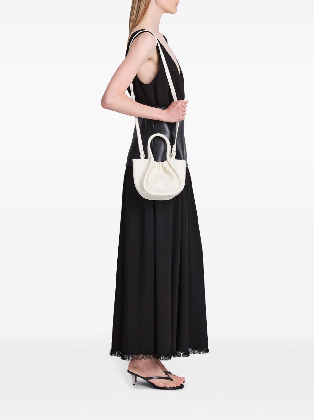 small ruched leather tote bag - 3