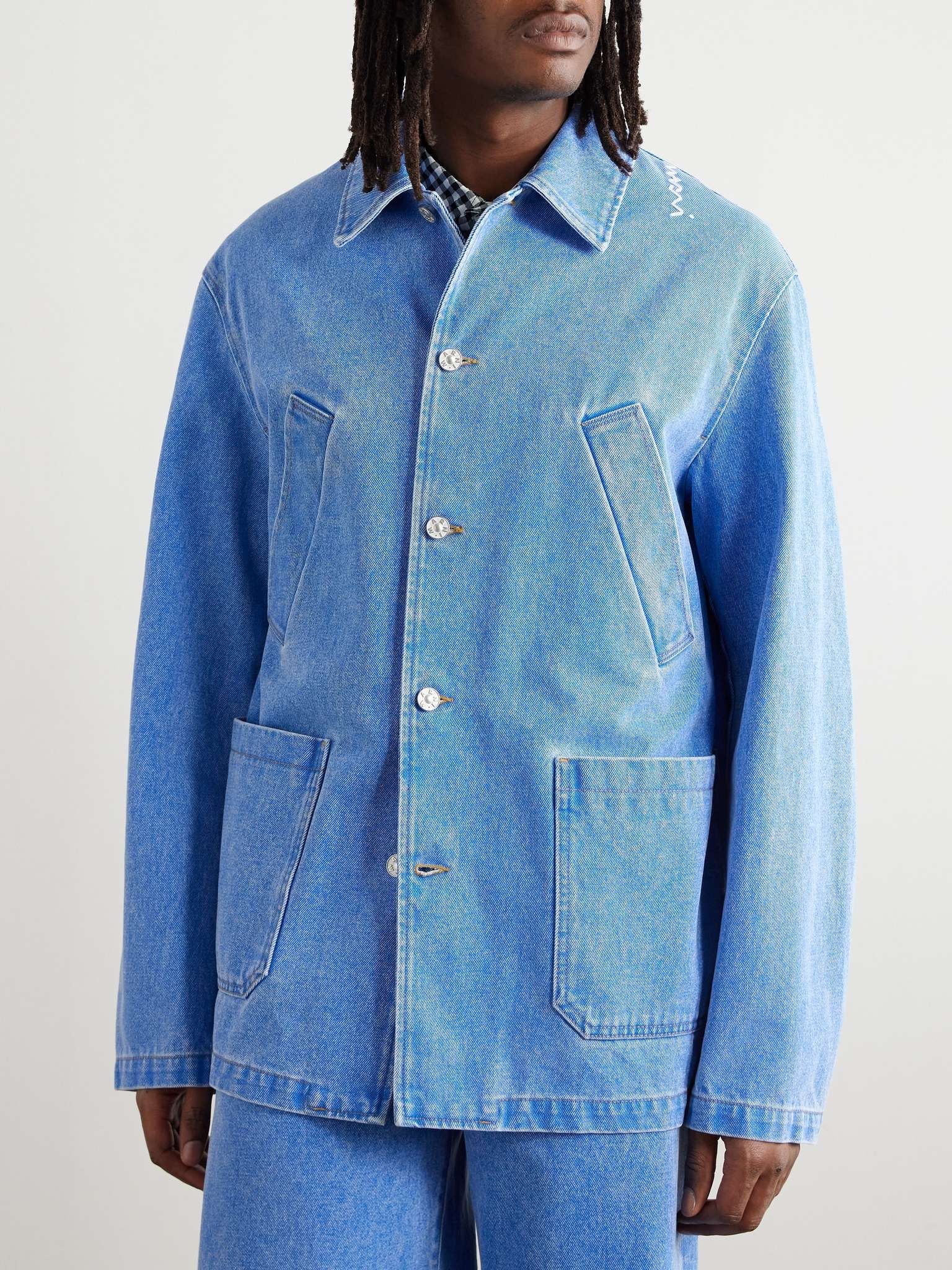Logo-Embroidered Bleached Denim Jacket - 3