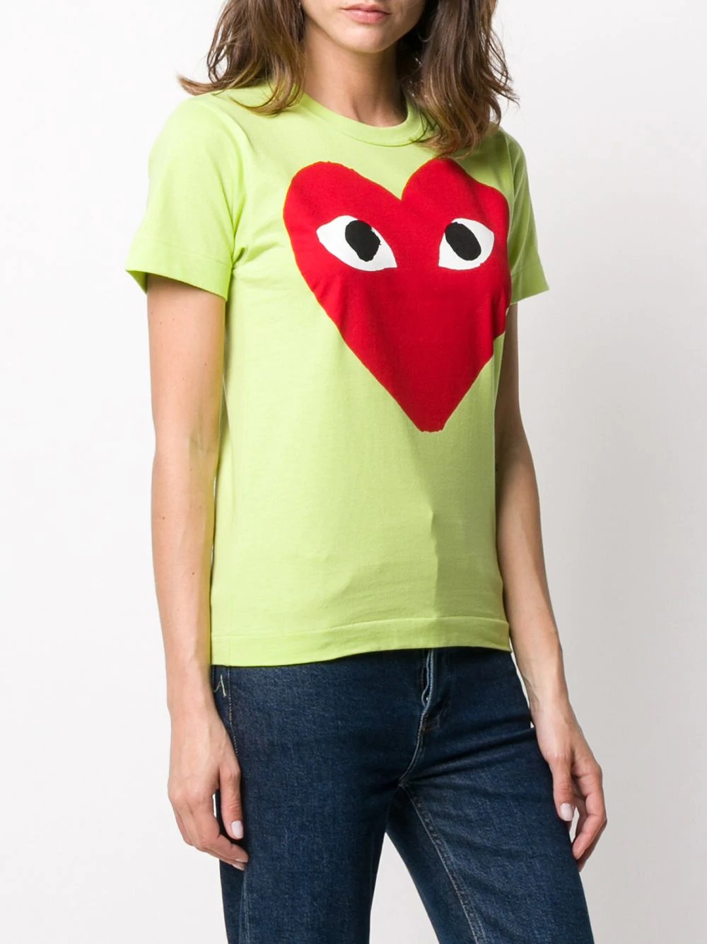 heart print round neck T-shirt - 3