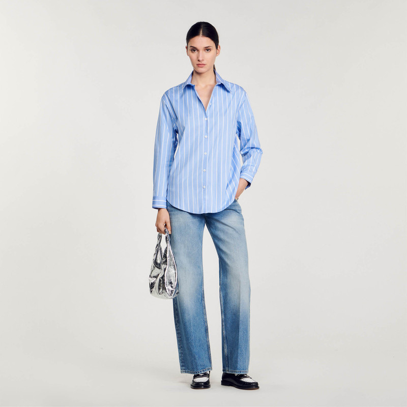 Sandro lace-detailing striped shirt outlook