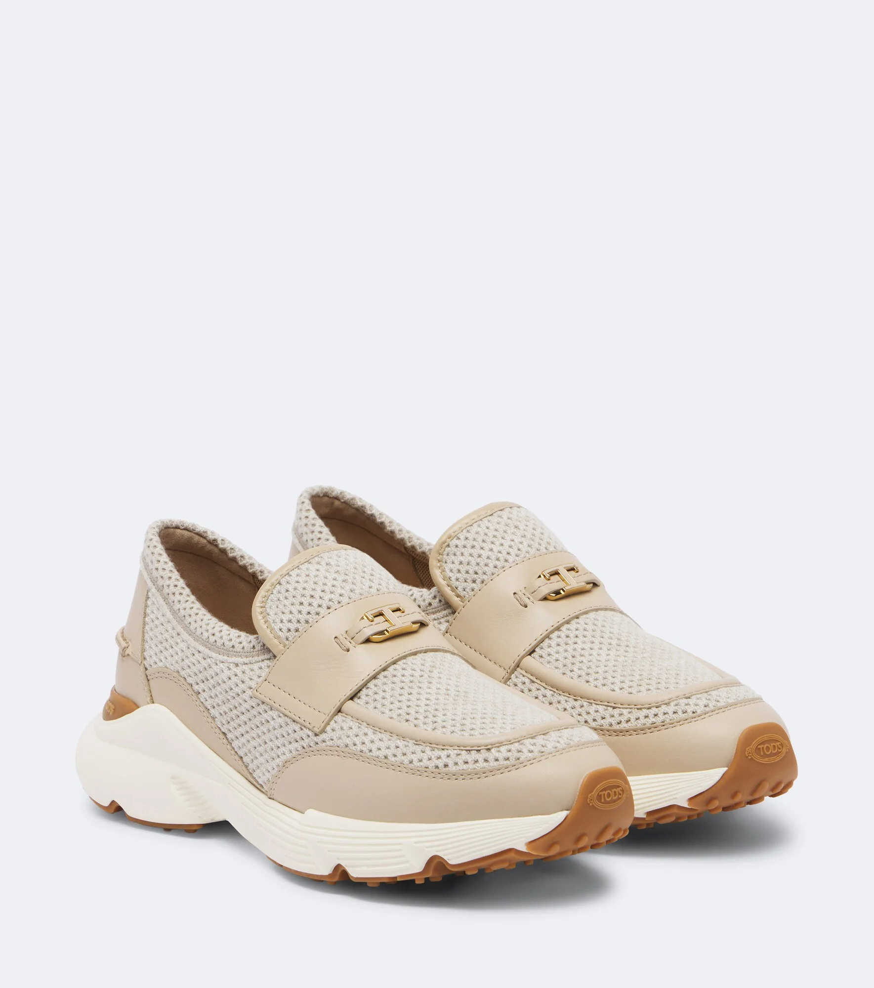 Leather-trimmed mesh slip-on shoes - 1