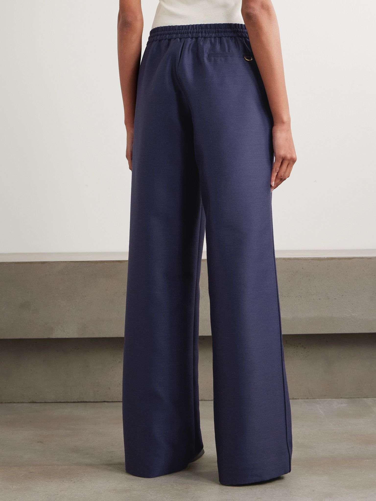 Wool and silk-blend wide-leg pants Indigo - 4