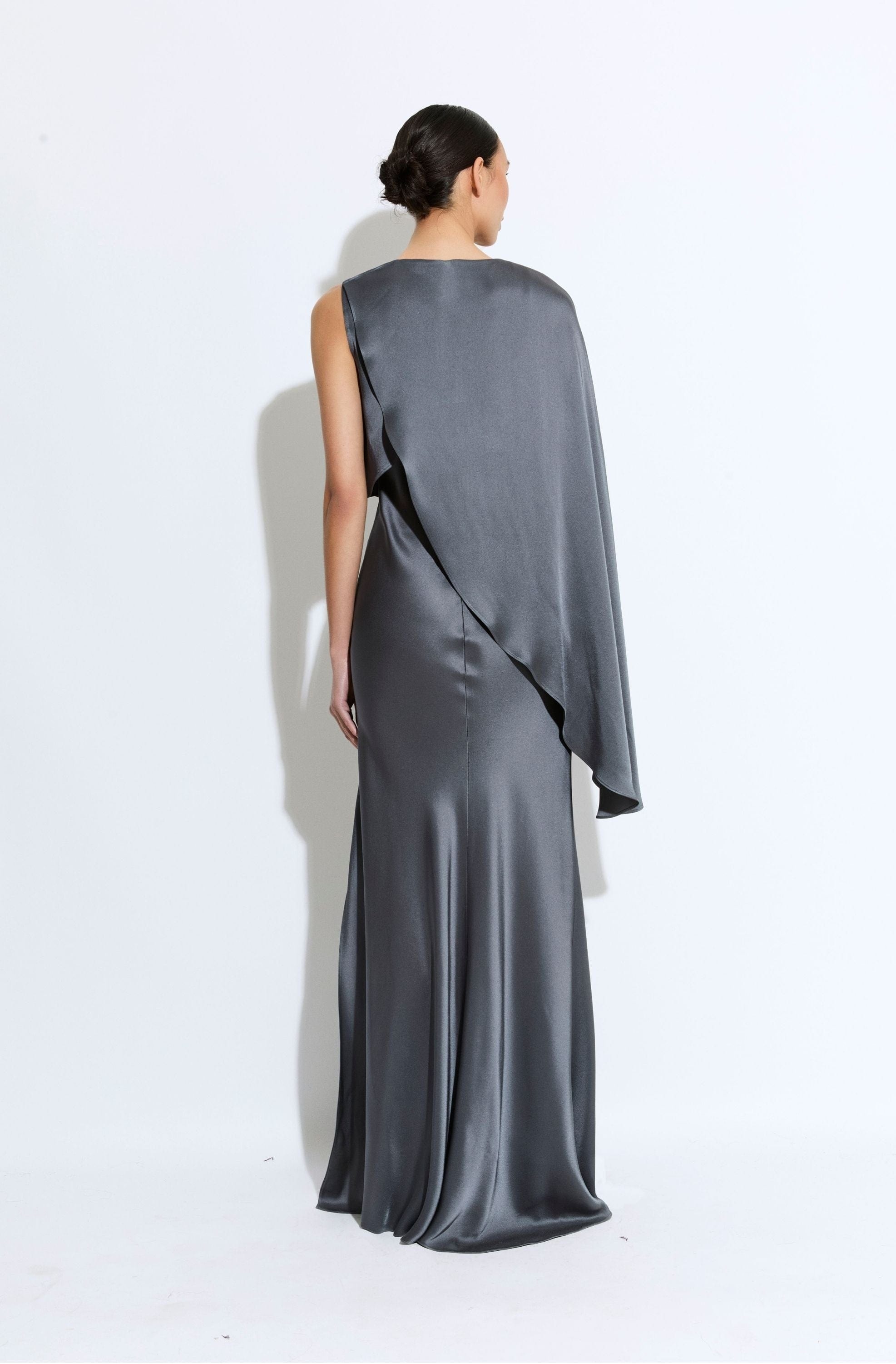 Satin Asymmetric Draped Gown - 3