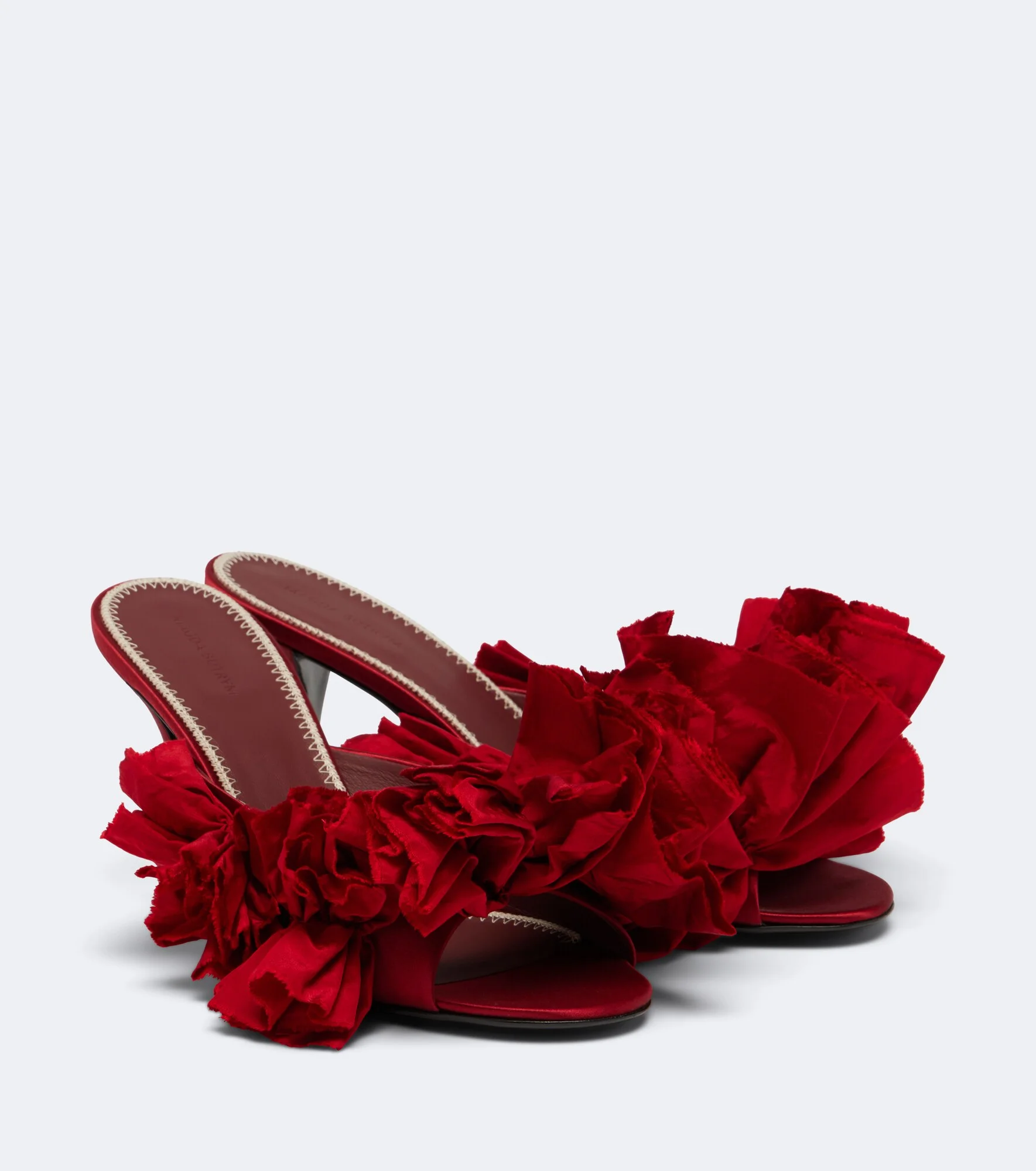 Floral-appliqué satin mules - 1