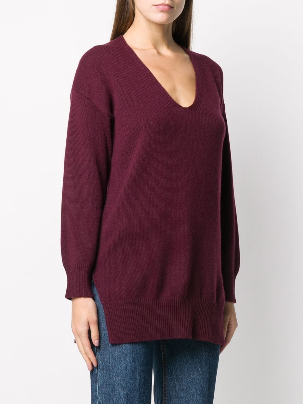 V-neck fined ribbed knit jumper - 3