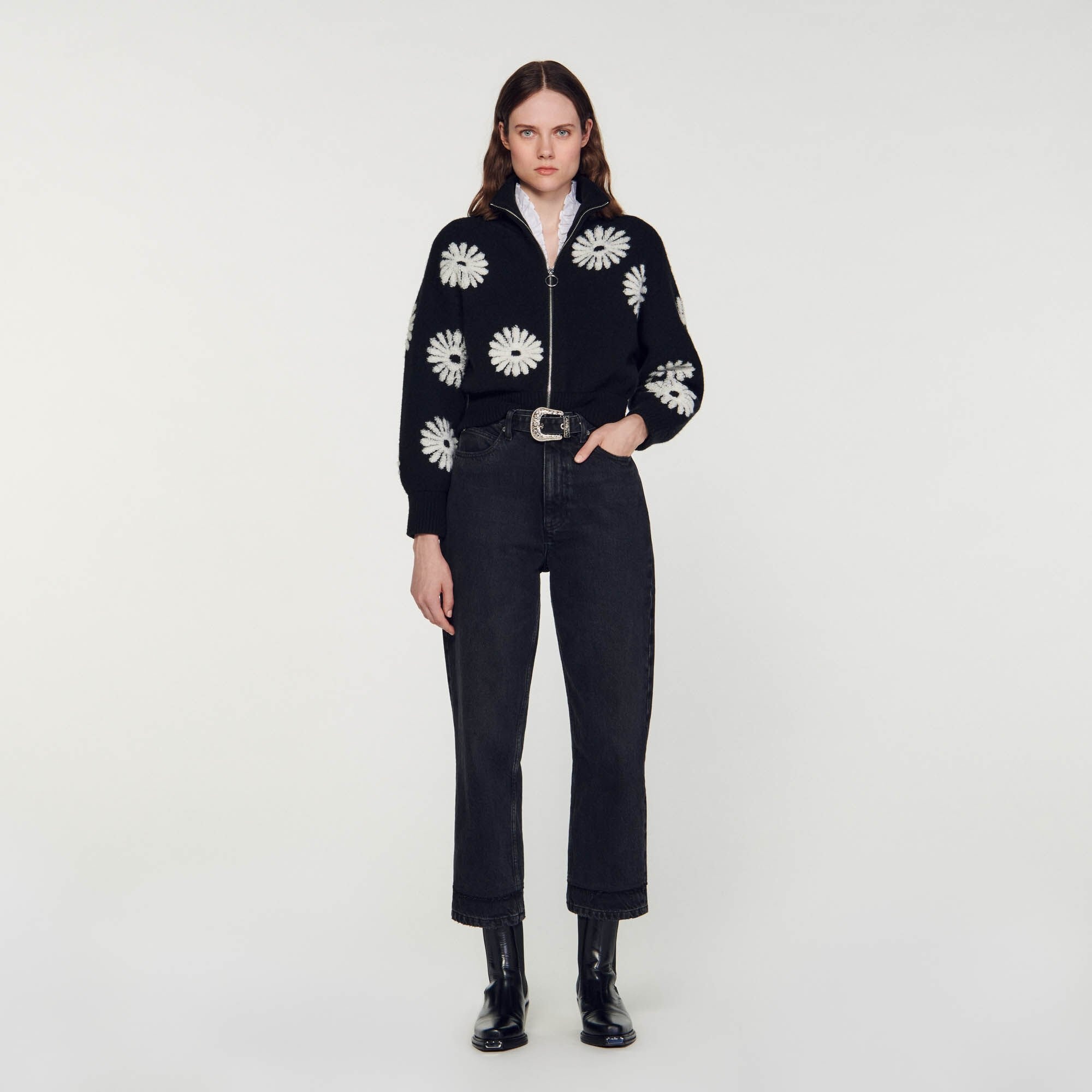 FLORAL TRUCKER-STYLE SWEATER - 2