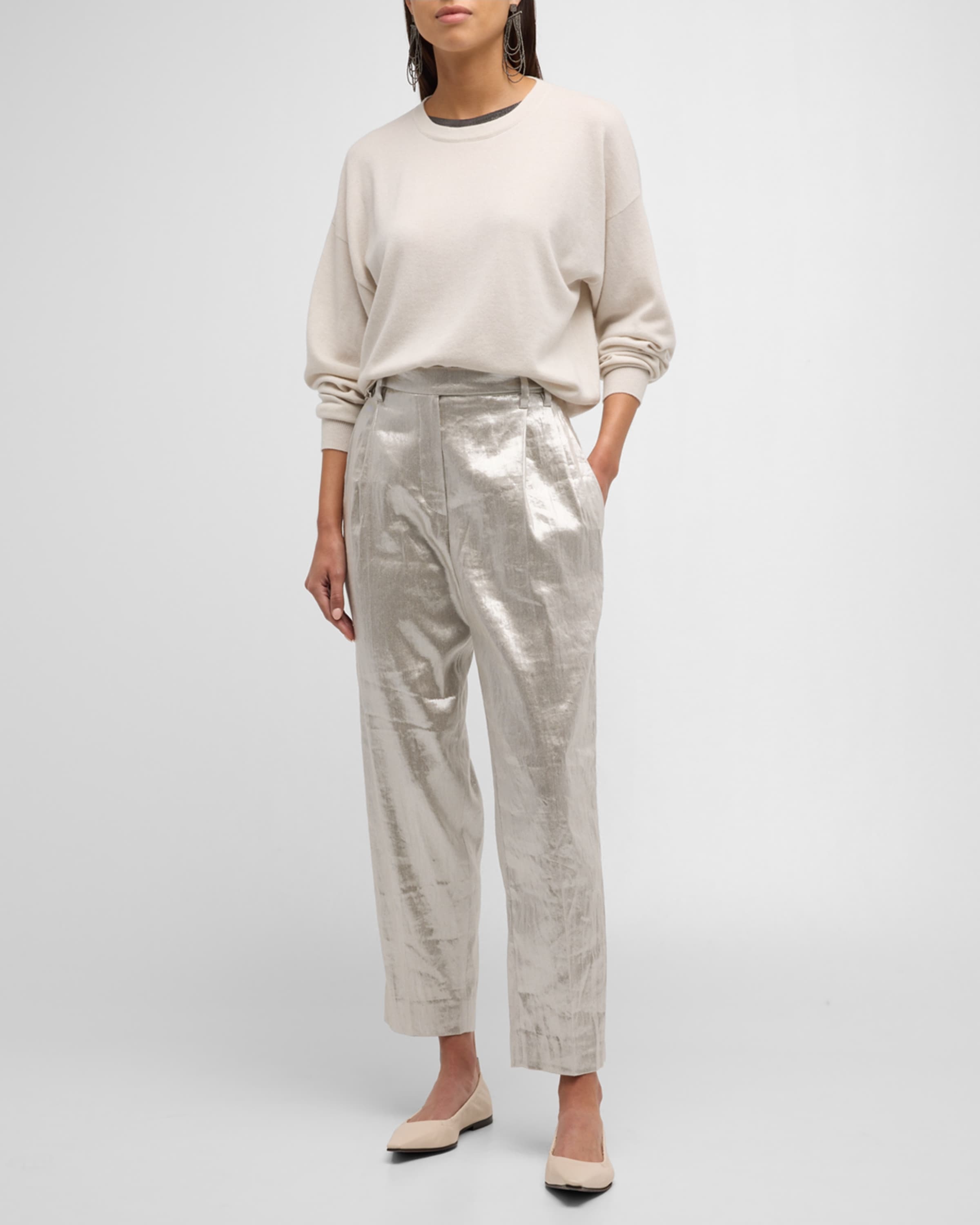 Linen Metallic Tailored Pants - 5