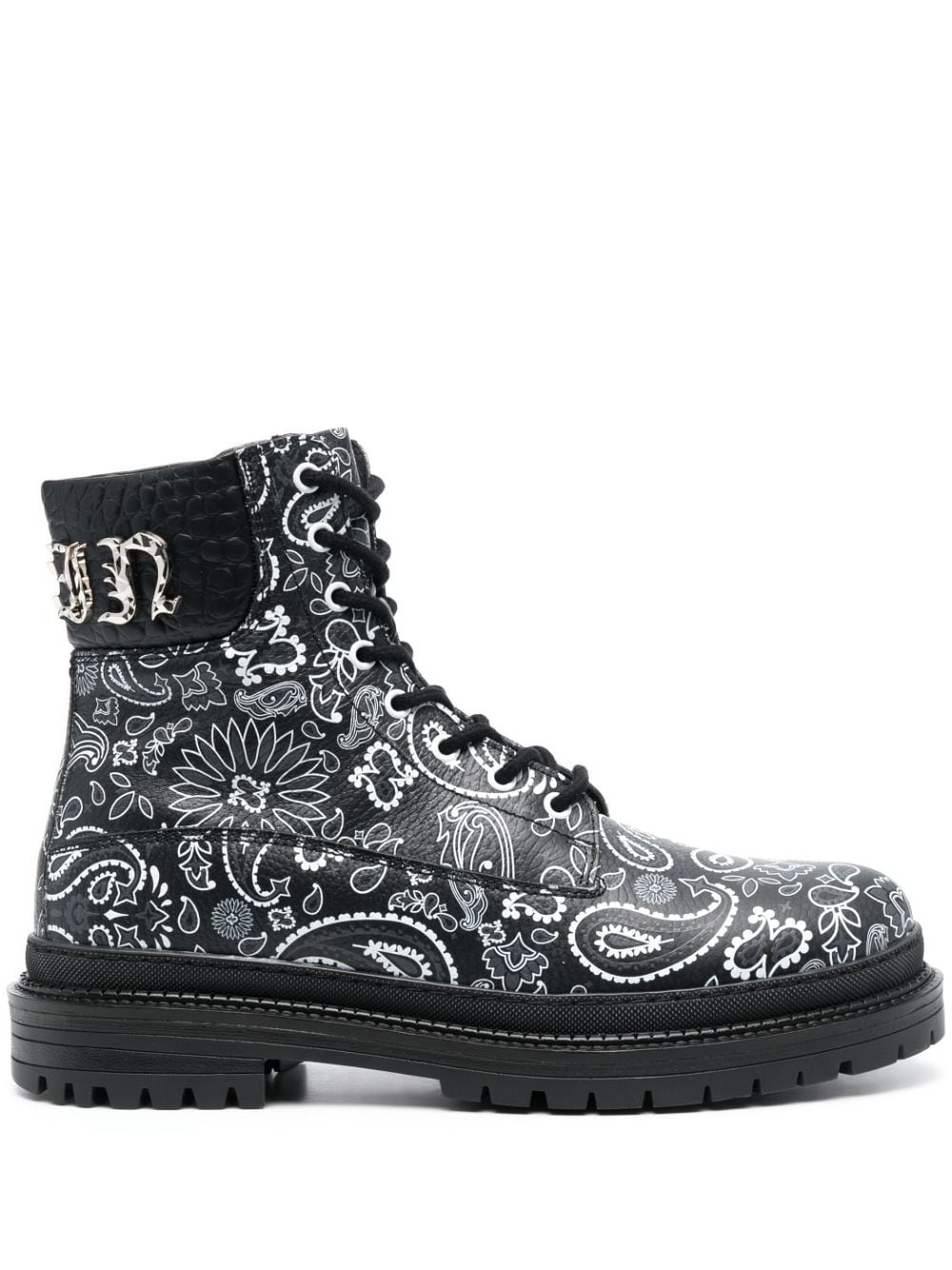 paisley-print leather ankle boots - 1