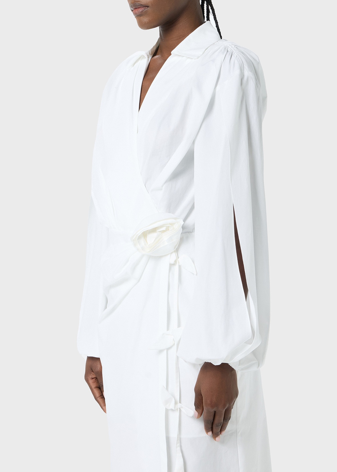 POPLIN MIDI DRESS WITH ROSE DECORATION - 5