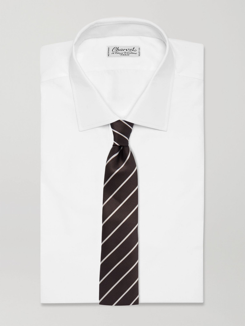 TOM FORD 8cm Striped Silk-Jacquard Tie Brown outlook