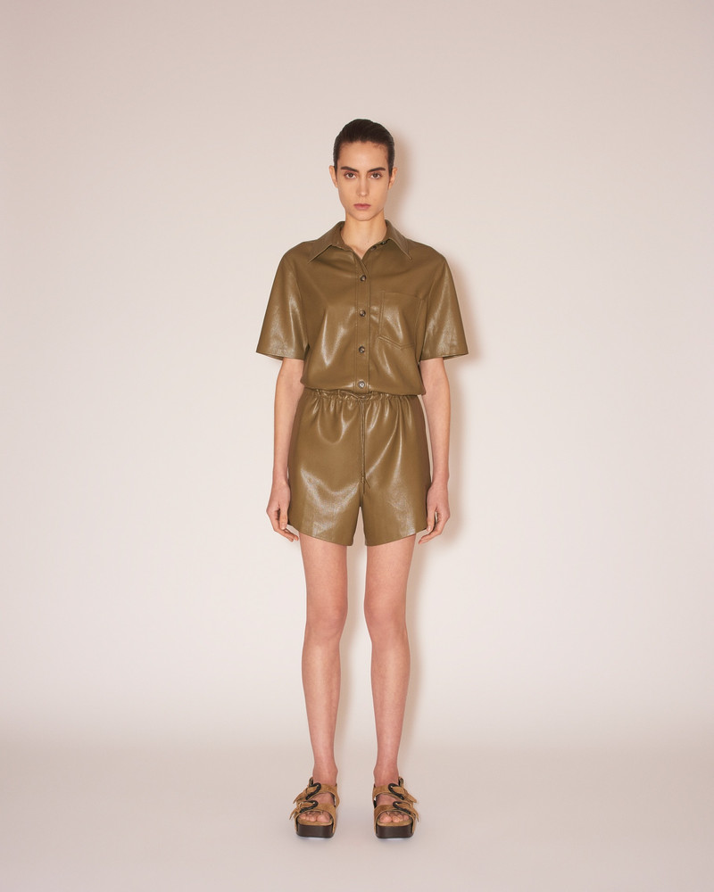 Nanushka LENI - Vegan leather button-down playsuit - Olive outlook