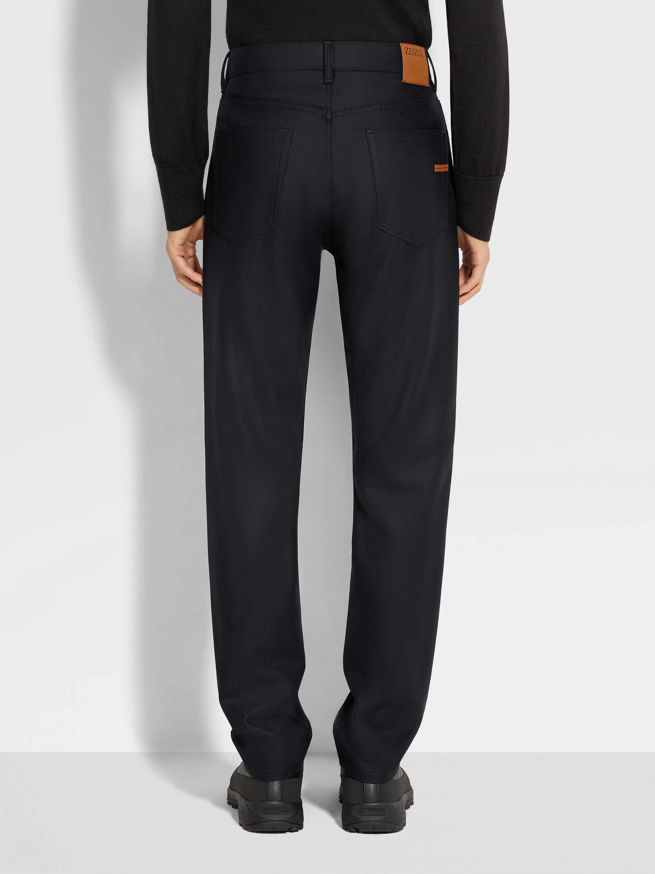 BLACK WOOL AND CASHMERE ROCCIA PANTS - 6