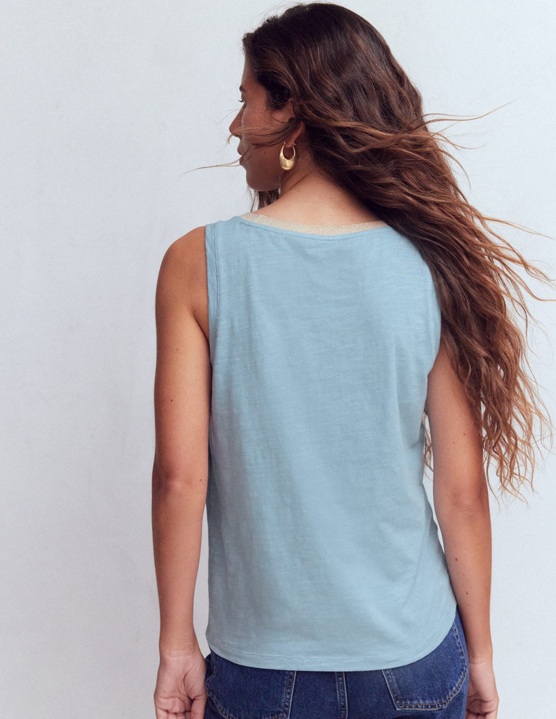 Metallic Trim Scoop Neck Vest-French Blue 4