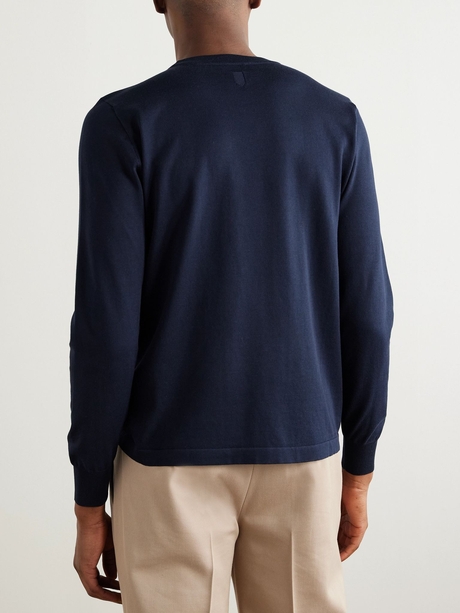 Cotton-Piqué Sweater Navy - 3