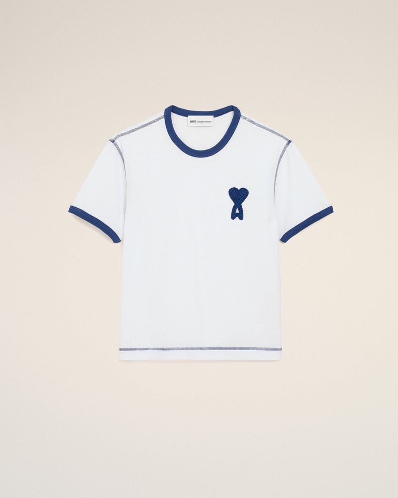 WHITE COTTON AMI DE COEUR KNITTED PATCH T-SHIRT 1