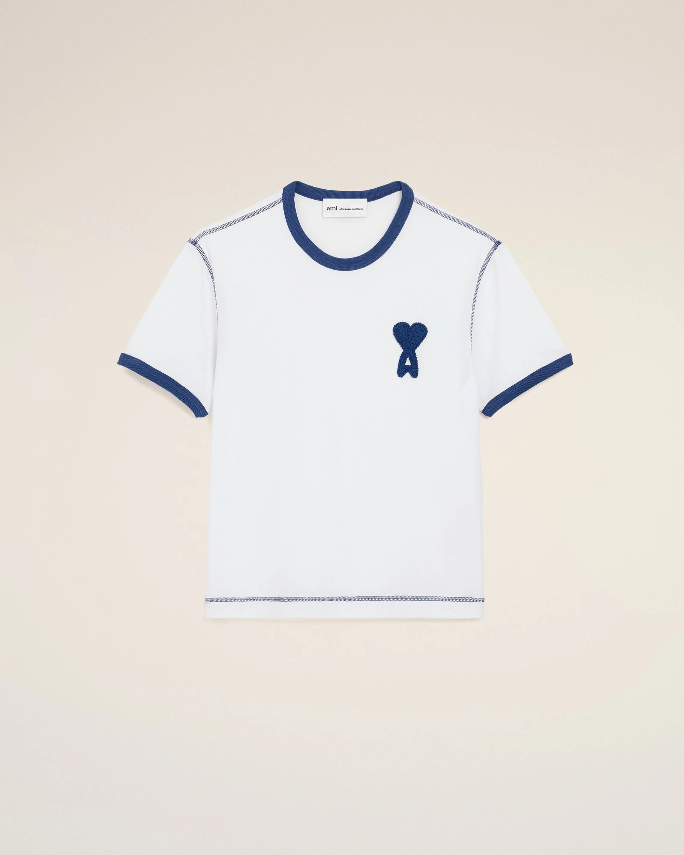 WHITE COTTON AMI DE COEUR KNITTED PATCH T-SHIRT - 1