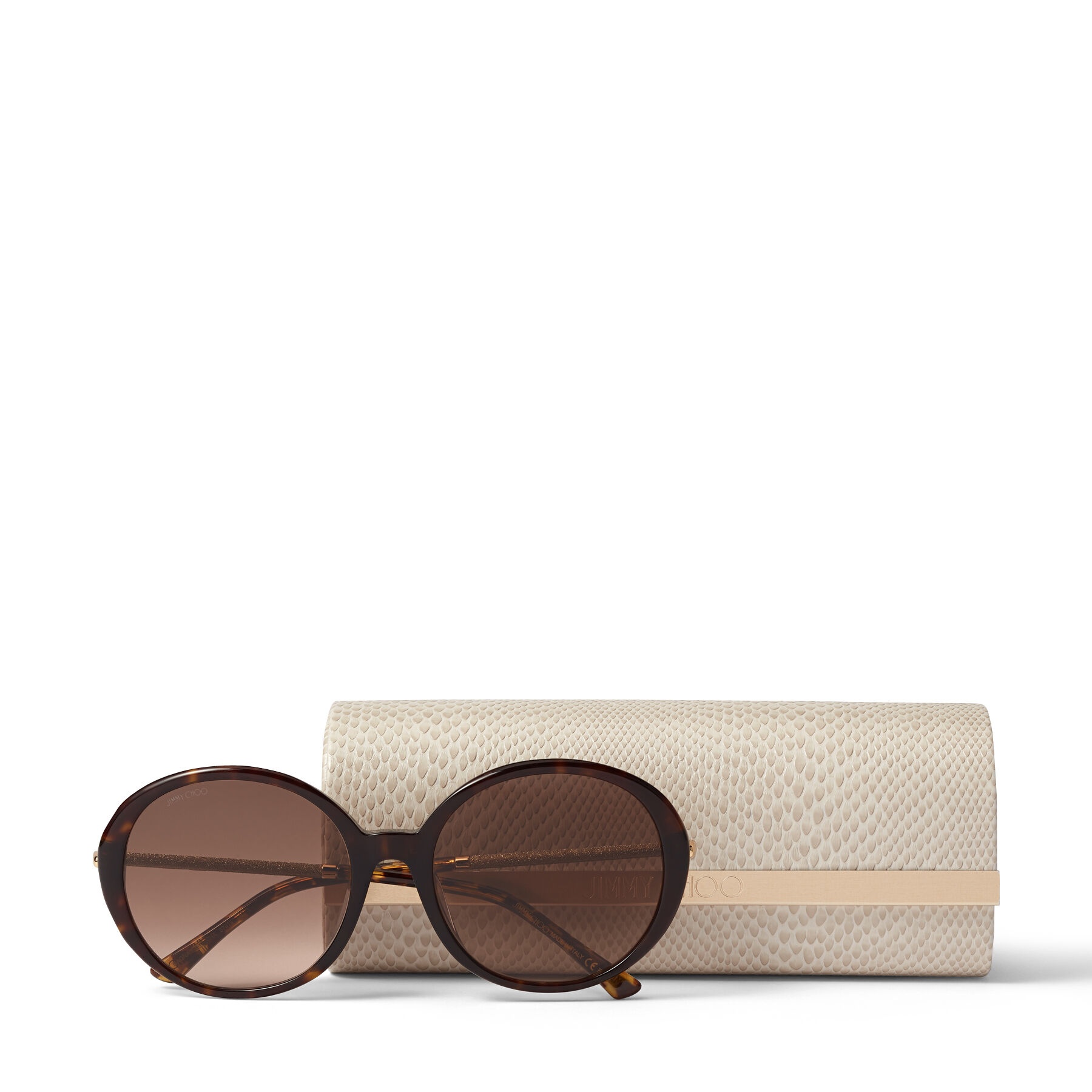 Dagna/F/S 57
Dark Havana Round-Frame Sunglasses with Gold Glitter Fabric - 4