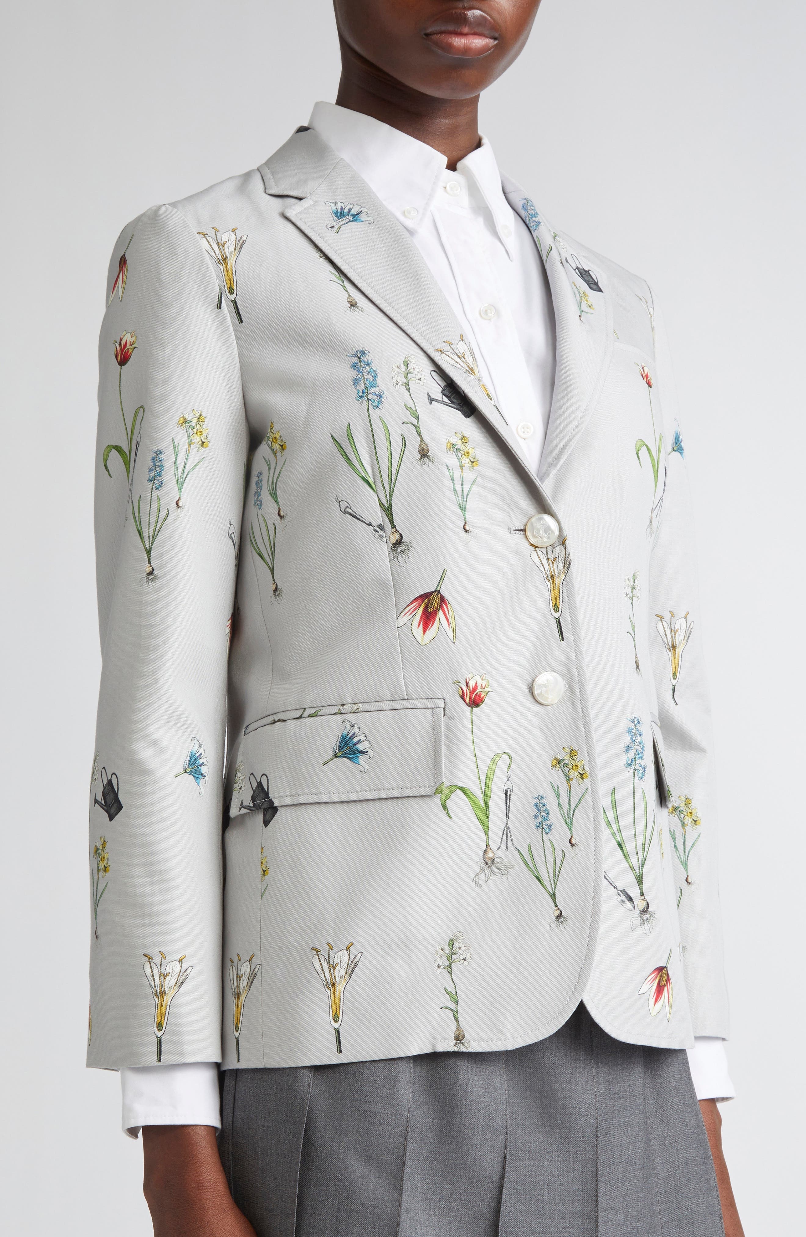 Thom Browne Fit 1 Botanical Print Cotton & Linen Blazer in Medium Grey at Nordstrom - 5