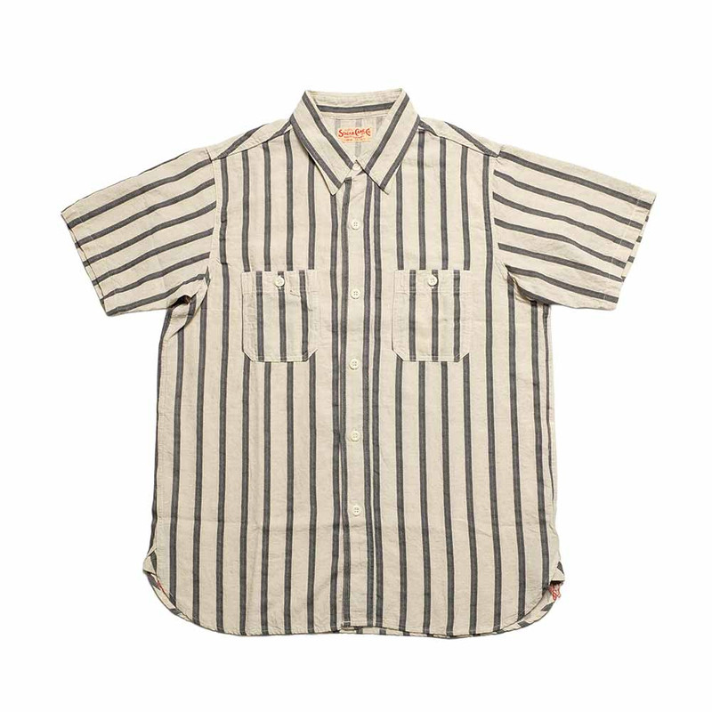 SUGAR CANE COTTON LINEN - DOBBY HERRINGBONE STRIP - S/S WORK SHIRT - SC39727 outlook