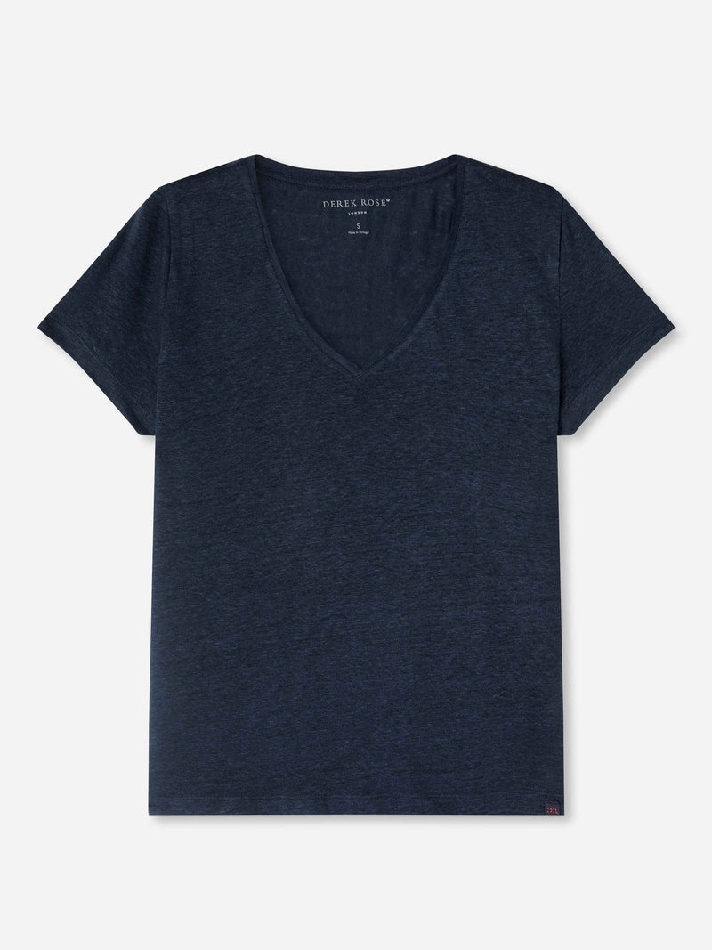 Women's V-Neck T-Shirt Jordan Linen Navy - 1
