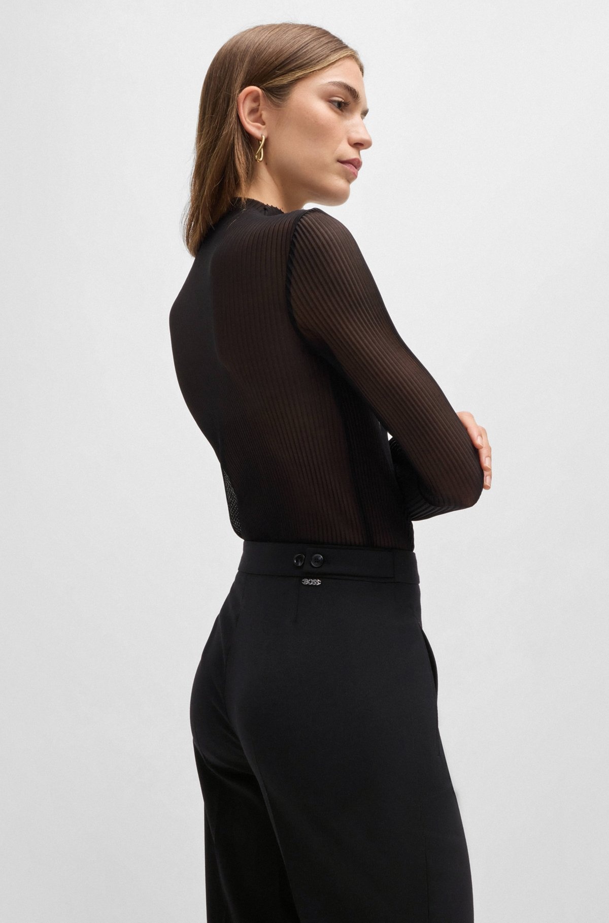 REGULAR-FIT FLARED TROUSERS IN WOOL TWILL - 5