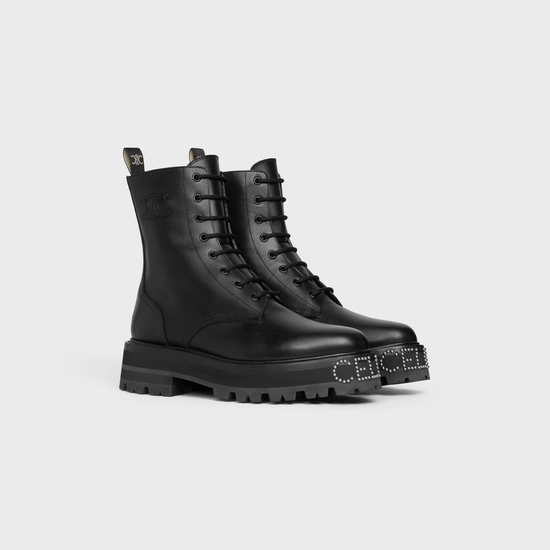 LACE-UP BOOT WITH TRIOMPHE AND STUDDED OUTSOLE CELINE BULKY in SHINY BULLSKIN 2