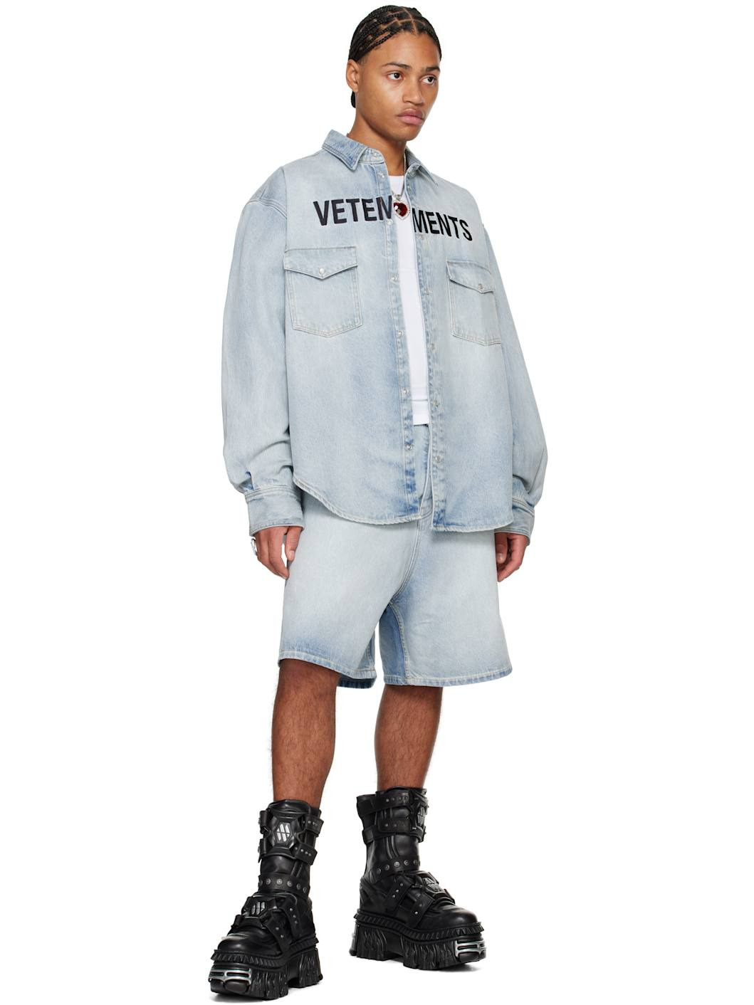 Blue Embroidered Logo Denim Shirt - 4