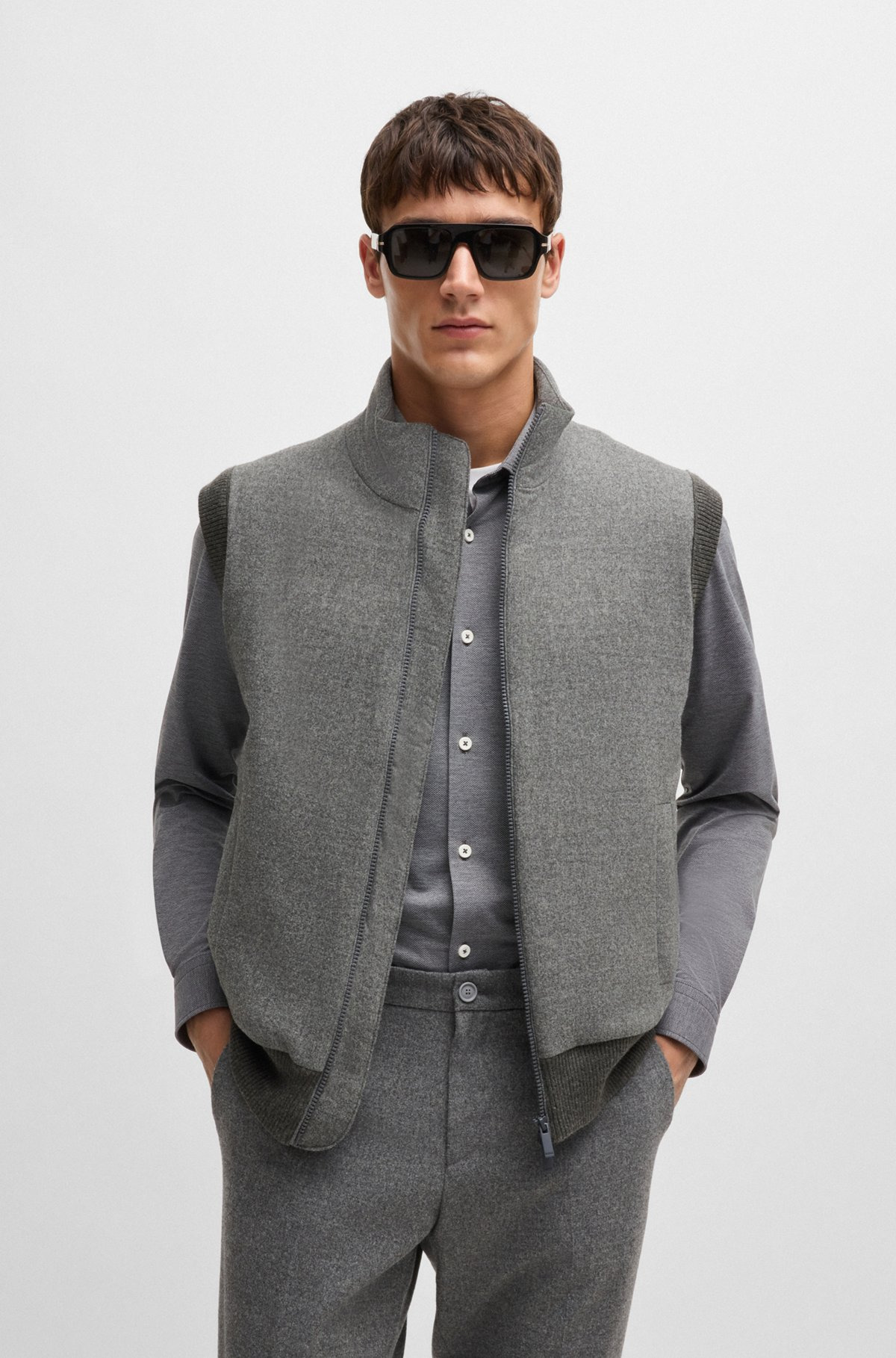 REGULAR-FIT GILET WITH BRUSHED-FLANNEL FRONT - 3