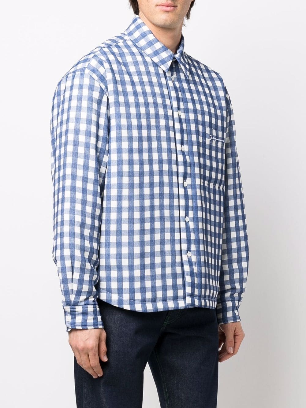 gingham check-print padded shirt - 3