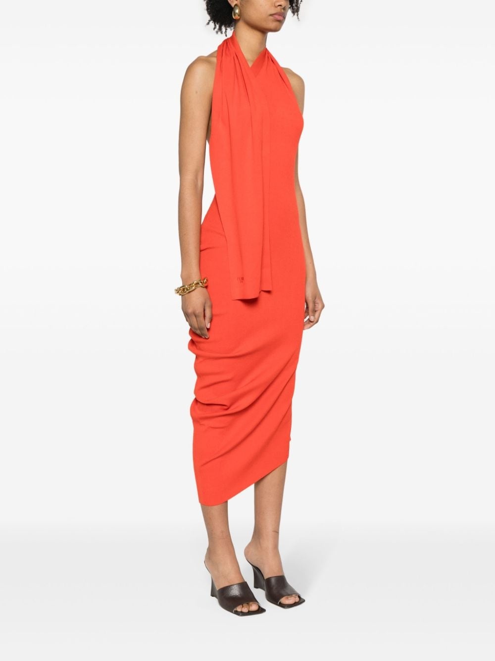 halterneck asymmetric midi dress - 3
