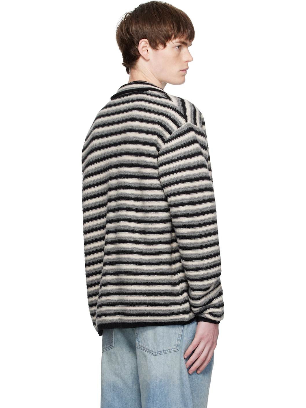 Multicolor Black Stripe Embroidered Cardigan - 3