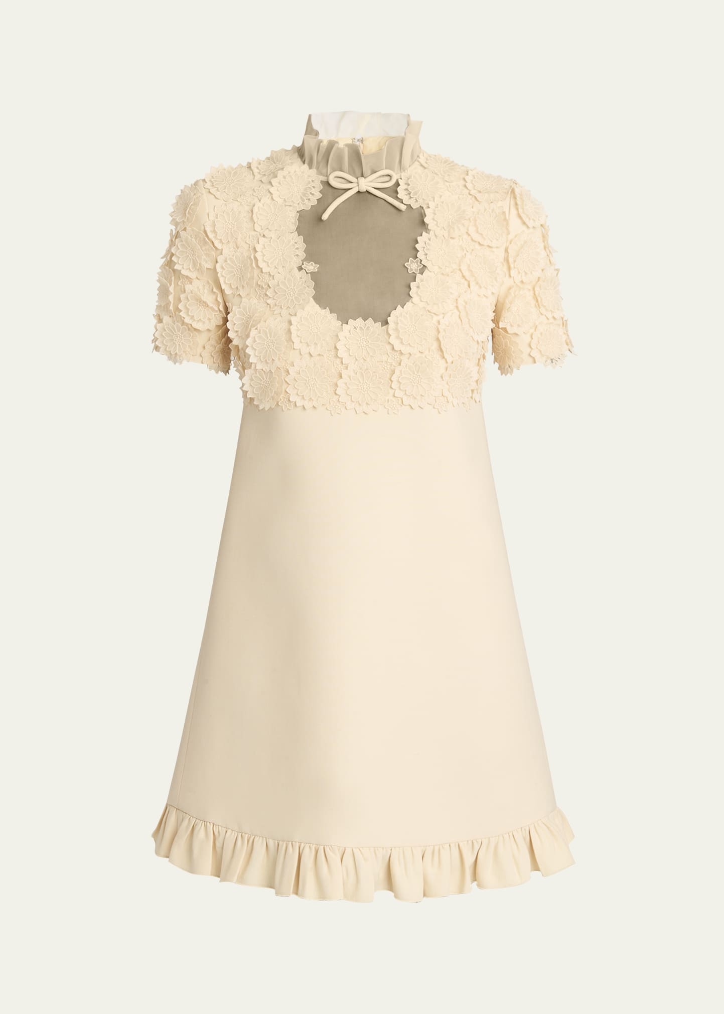 Floral Applique Crepe Mini Dress - 1