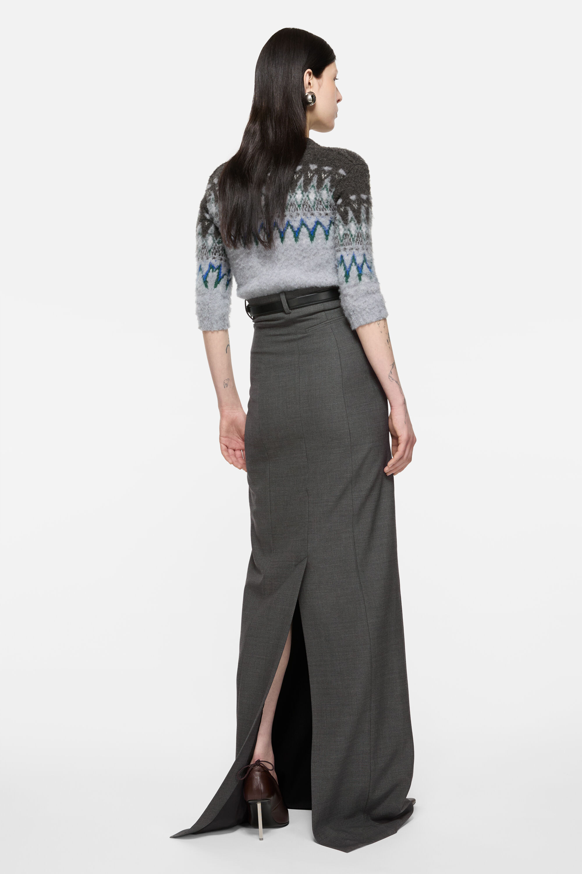 Wool long skirt - Dark Grey Melange - 3