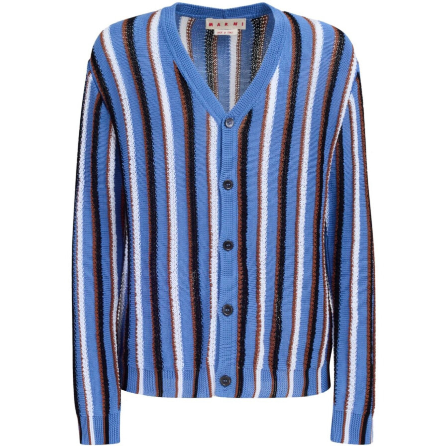 Marni V-Neck Stripe-Pattern Cotton Cardigan - 5