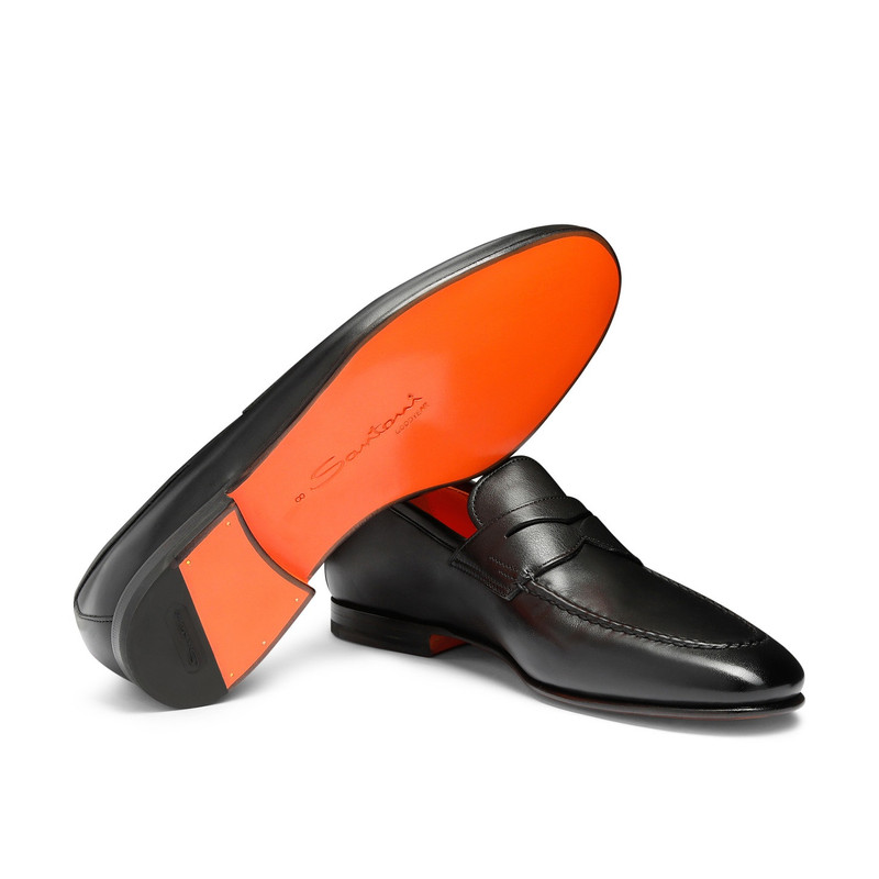 Men's polished black leather penny loafer 4