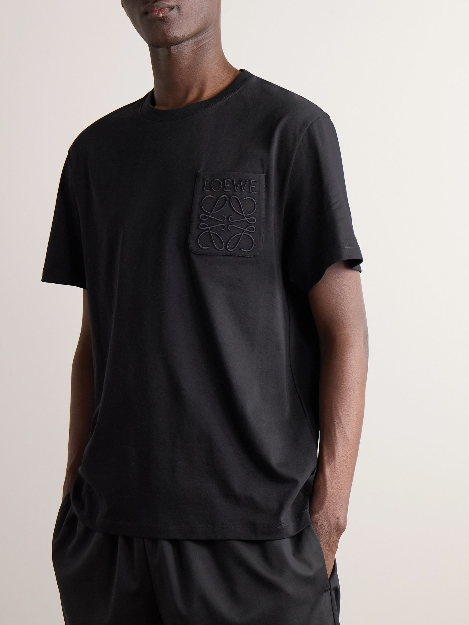 Logo-Embroidered Cotton-Jersey T-Shirt Black - 3