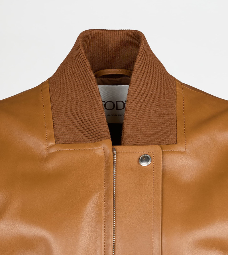 BOMBER JACKET IN LEATHER - BROWN 3