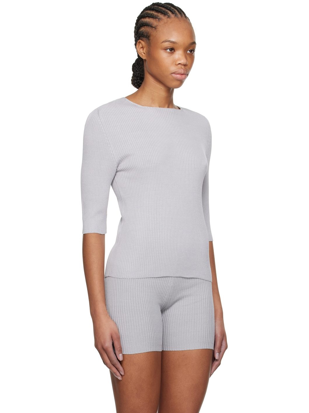 Gray Shortsleeves Silk T-shirt - 2